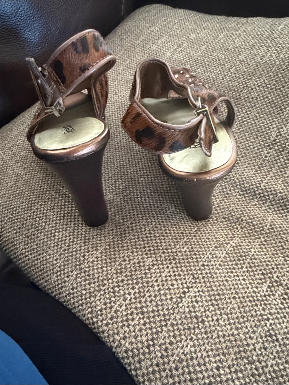 Reba Brown Leopard Jeweled Slingback Heels